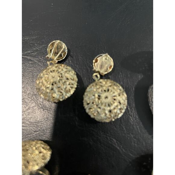 GOLD COLORED EARRINGS HEADWEAR BRACELET COSTUME JEWELRY HEAD FILIGREE BALL - Picture 2 of 5